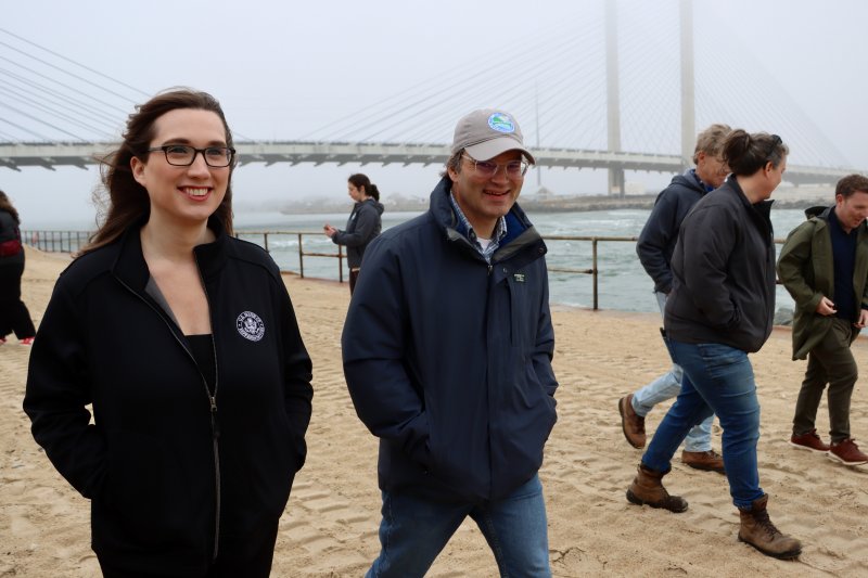 Congresswoman Sarah McBride, left, and Delaware Department of Natural Resources and Environmental Control Secretary Greg Patterson tour the sand bypass system at the Indian River Inlet April 2. McBride was able to secure $600,000 to keep the project pumping sand from the south side of the inlet to the north side. BILL SHULL PHOTOS